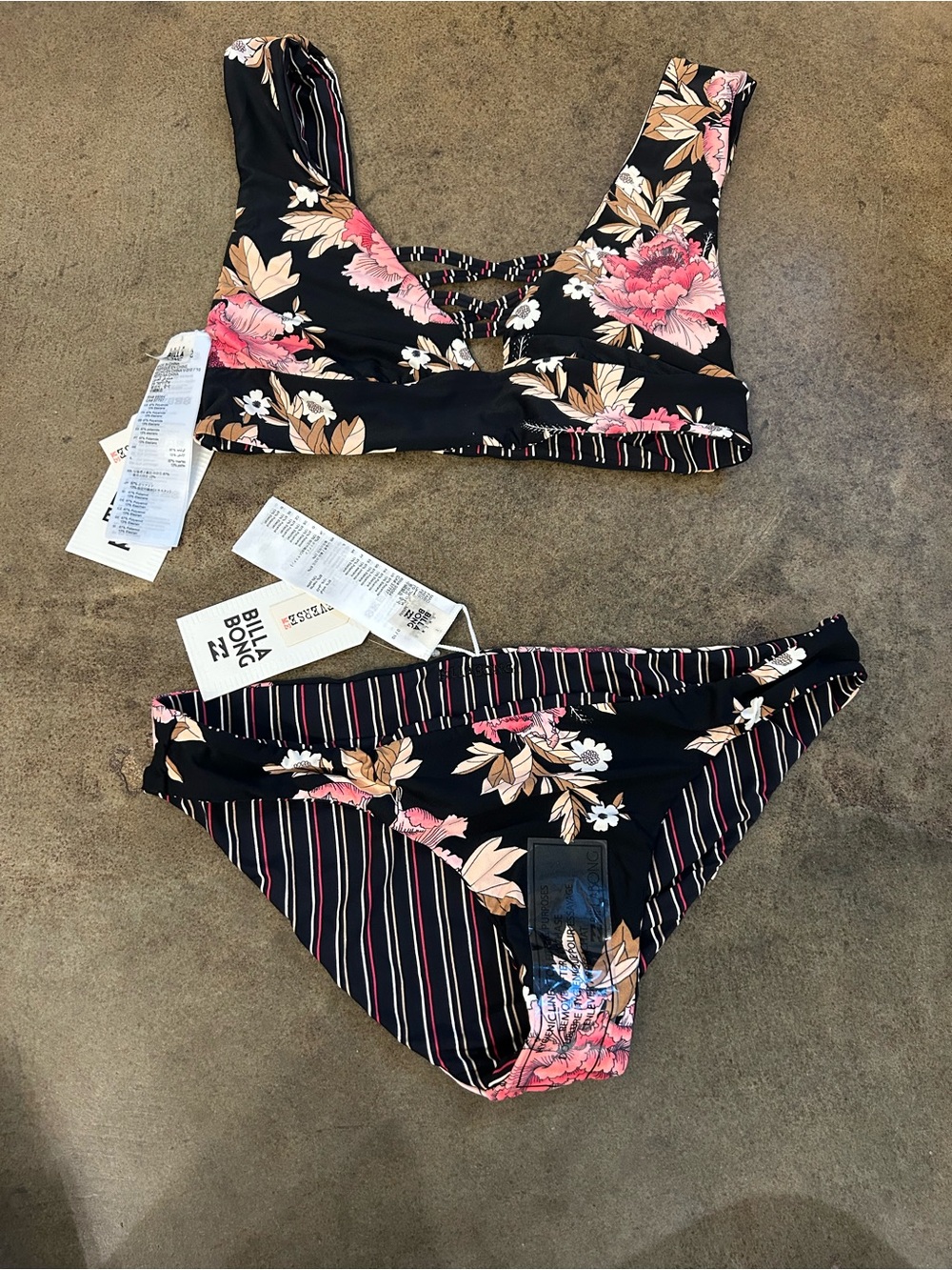 Billabong Floral & Stripe Black Bikini Set